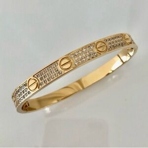 Pave Diamond Stainless Steel Love Screw Bangle Bracelet with Screwdriver in Gold
